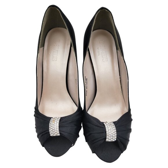 Davids Bridal Black Satin Peep Toe Heels With Rhinestone Accent Size 7.5 - Picture 3 of 12